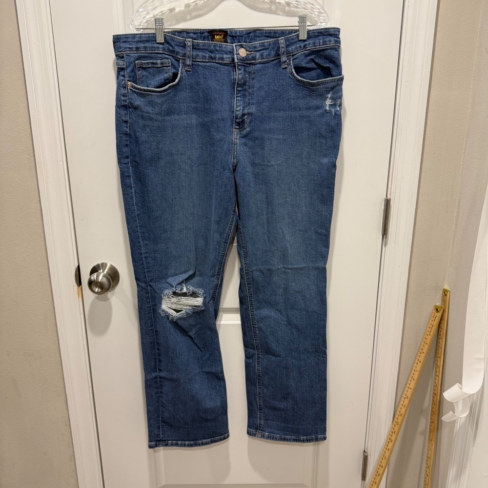 Lee Womens Jeans Distressed Ripped Knee Blue 18M